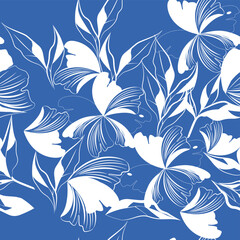 Modern floral seamless pattern. Digital drawn illustration. Can be used as textile fabric or wallpaper, cards, invitations, decorative paper