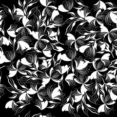 Modern floral seamless pattern. Digital drawn illustration. Can be used as textile fabric or wallpaper, cards, invitations, decorative paper
