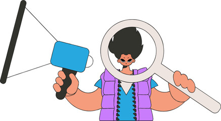 A man with a megaphone. labor market. human drawing.