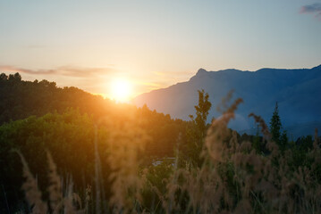 Sunset over Monte Petrella mountain in Italy.