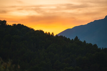 Sunset over Monte Petrella mountain in Italy.