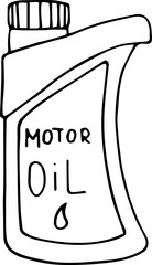 Car engine oil canister hand drawn icon. Vector illustration, doodle style. Traced image.
