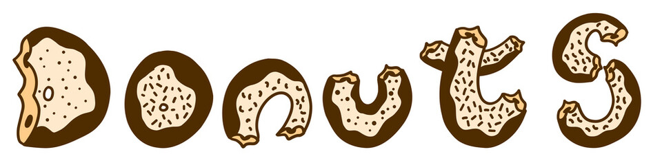 Donuts lettering. Vector illustration in cartoon flat style isolated on white background