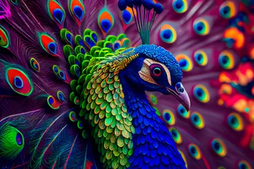 Fotobehang  Beautiful peacock. Generative AI. © EwaStudio