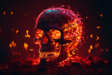 Satanic Skull In Flames In The Darkness, generative ai.
