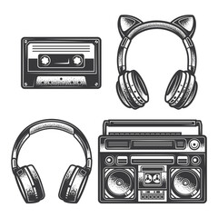 Original vector music set in vintage style. Design elements