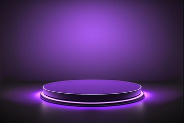 Purple neon showcase, mockup round product display stage with violet minimalist background, 3d illustration. - obrazy, fototapety, plakaty