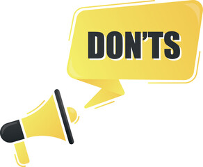 Megaphone with don'ts on yellow background. Megaphone banner. Web design.
