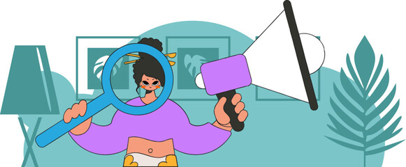 The concept of attracting employees. A woman is holding a megaphone in her hands.