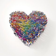 Heart-shaped rainbow group of people, unity, pride, freedom, equity, Generative AI