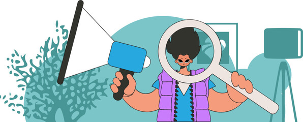 The concept of personnel search. The man is holding a megaphone.