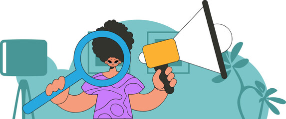 The concept of attracting employees. A man with a megaphone. labor market.