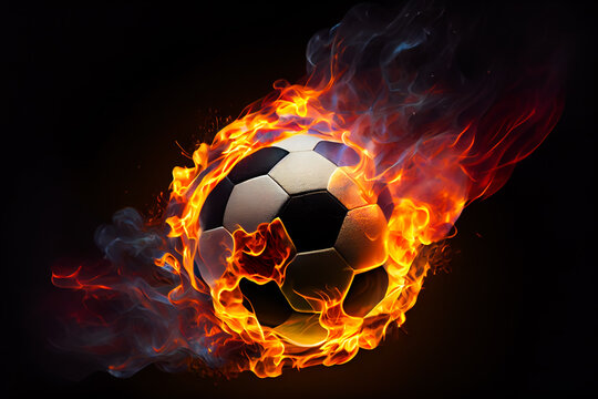 Burning Soccer Ball.  Generative AI.