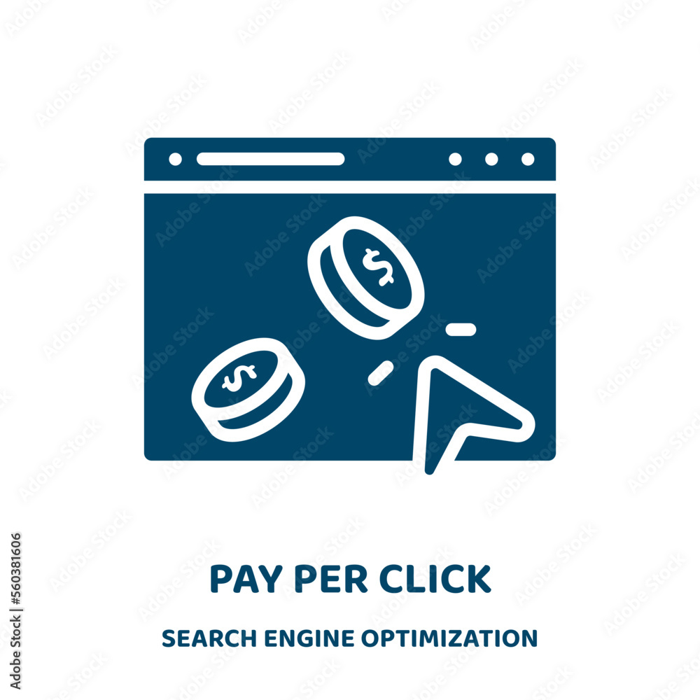 Aufkleber pay per click vector icon from search engine optimization collection. pay filled flat symbol for mob