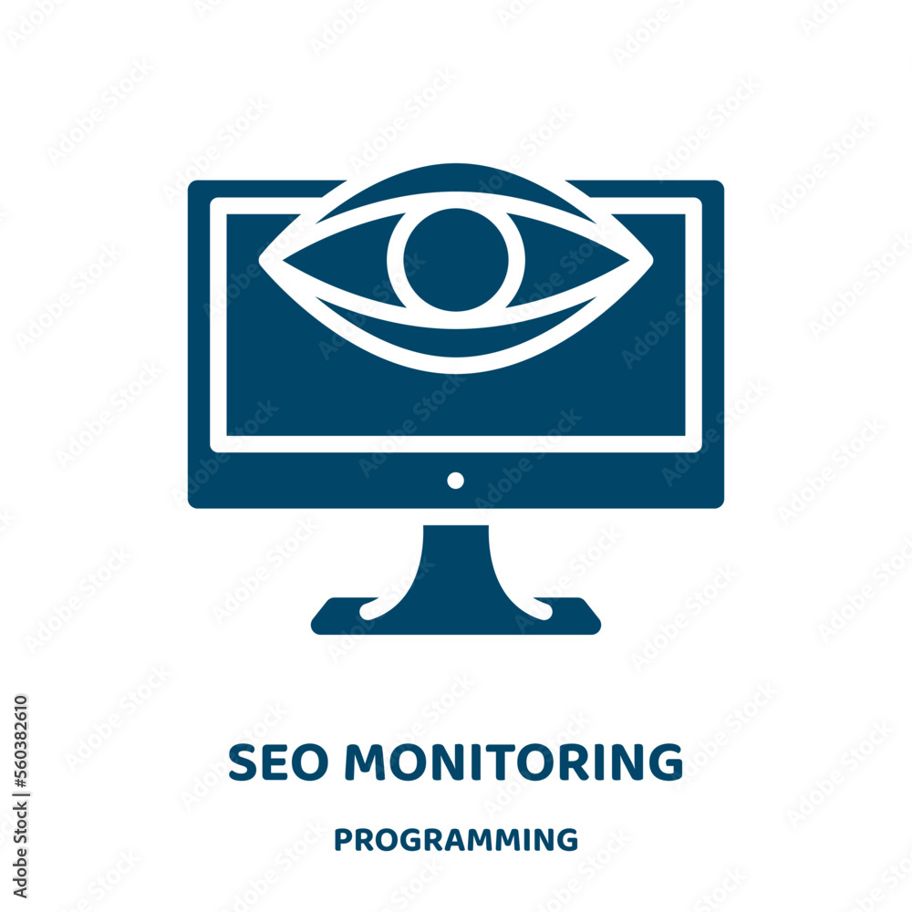 Poster seo monitoring vector icon from programming collection. analytics filled flat symbol for mobile conc