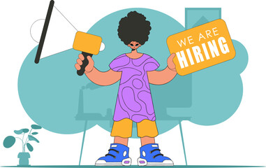 Topic Engagement of employees. The man is holding a megaphone.