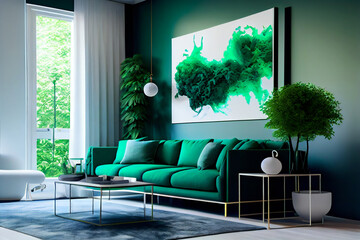Green  modern interior style. Generative AI.