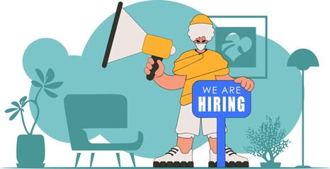 The theme is Human Resource. A man holds a megaphone in his hands.