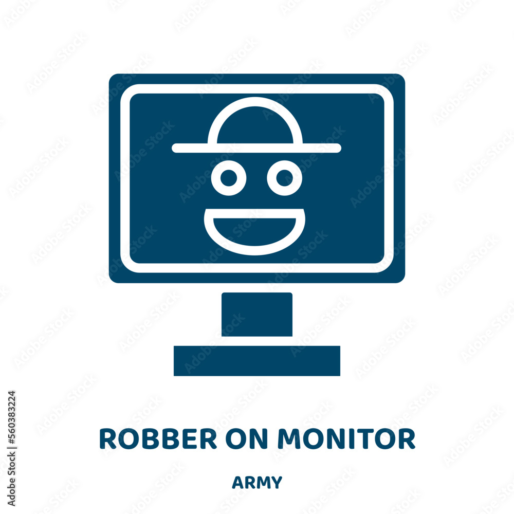 Aufkleber robber on monitor vector icon from army collection. security filled flat symbol for mobile concept a