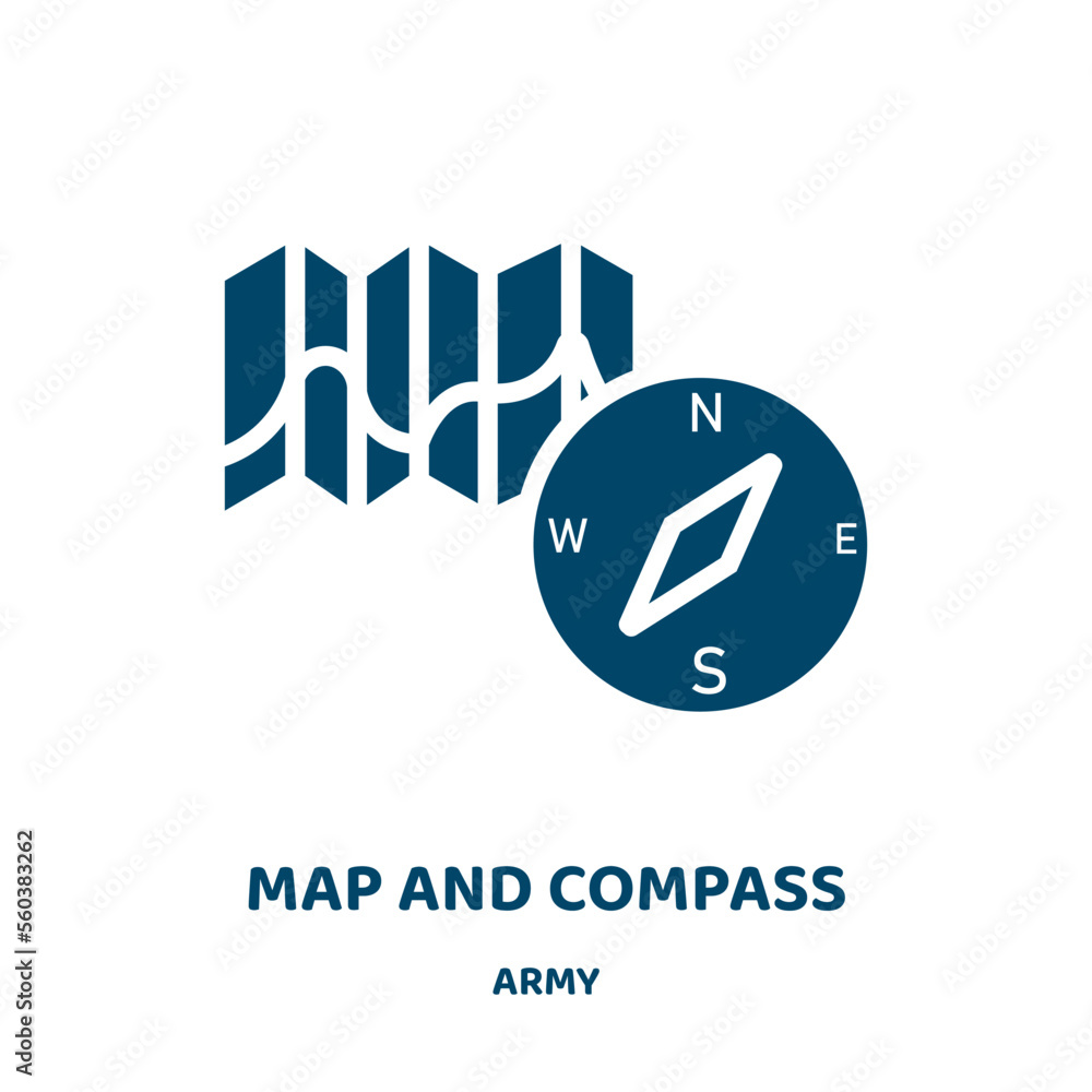Poster map and compass vector icon from army collection. map filled flat symbol for mobile concept and web 