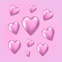 3d Hearts.Realistic Hearts.Valentines day poster Vector Illustration