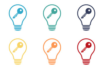 Key icon in a light bulb. Icon set	