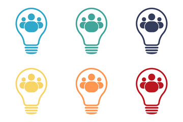 People in a light bulb. Team idea concept. Icon set	

