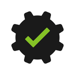 Vector tick icon in gear. Isolated on white background