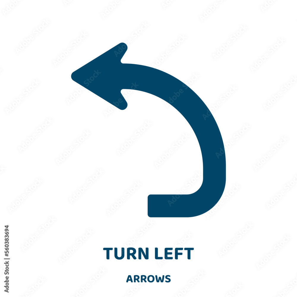 Poster turn left vector icon from arrows collection. direction filled flat symbol for mobile concept and we