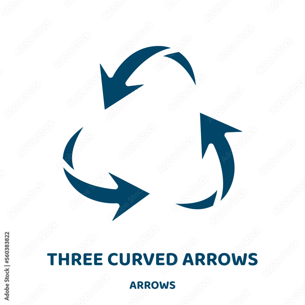 Poster three curved arrows vector icon from arrows collection. arrow filled flat symbol for mobile concept 