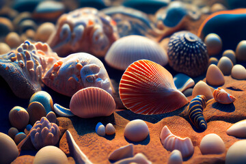 Mixed colorful sea shells.  Generative AI.