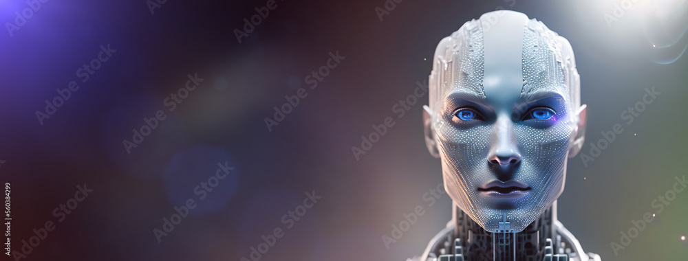 Aufkleber head of anthropomorphic cyborg robot ai. portrait of artificial intelligence. ai learning and artifi