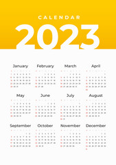 Calendar 2023. Yellow. Simple design vertical calendar. Vector