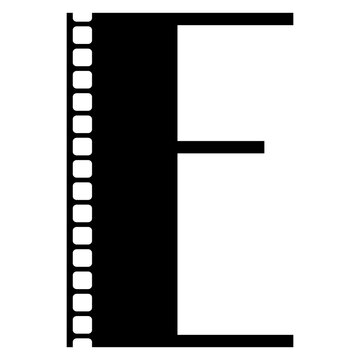 Logo aislado con letra inicial E con forma de tira de pel&radic;&ne;cula retro. Filmstrip. Rollo de tira de pel&radic;&ne;cula de v&radic;&ne;deo. Tira de cinta de pel&radic;&ne;cula fotogr&radic;&deg;fica