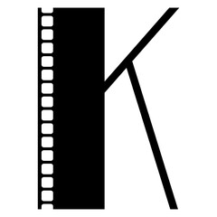 Logo aislado con letra inicial K con forma de tira de película retro. Filmstrip. Rollo de tira de película de vídeo. Tira de cinta de película fotográfica