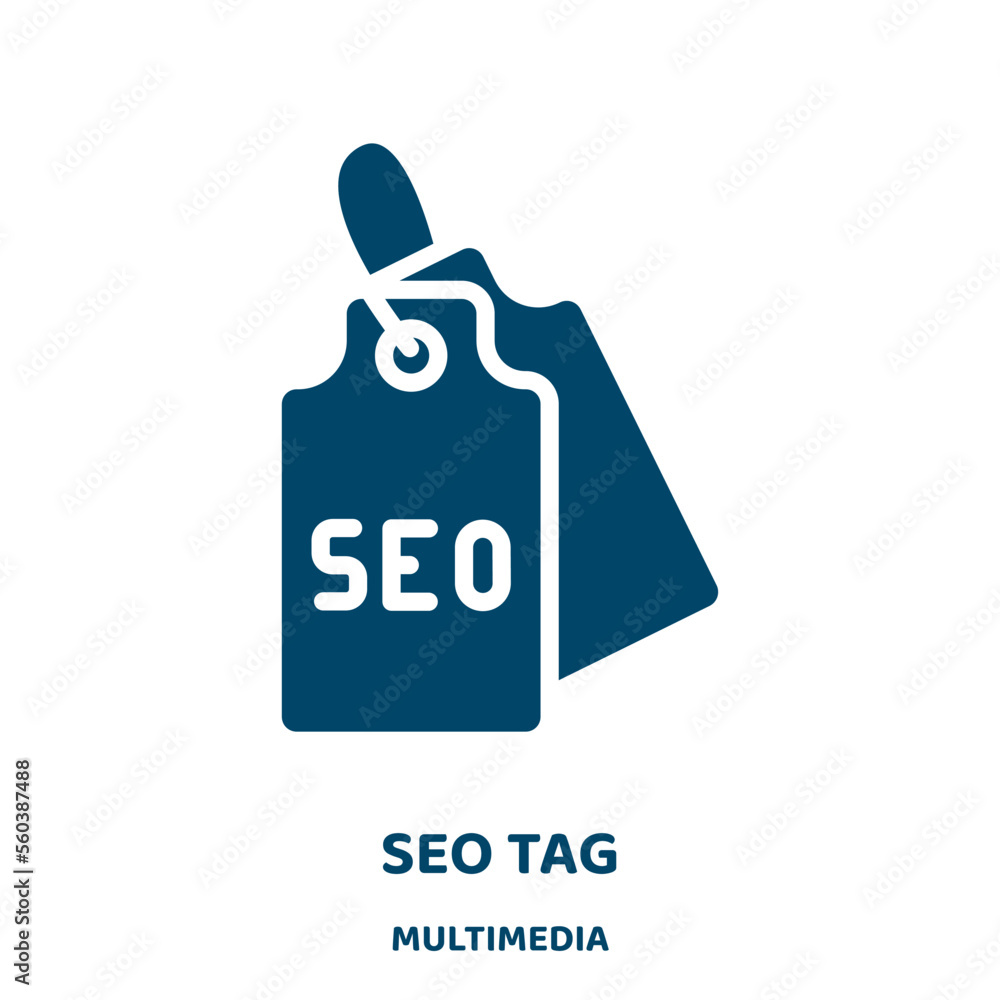 Poster seo tag vector icon from multimedia collection. optimization filled flat symbol for mobile concept a