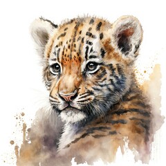 portrait of lovely baby animal, watercolor, ai generated tiger