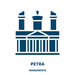 petra vector icon from monuments collection. tourism filled flat symbol for mobile concept and web design. Black travel glyph icon. Isolated sign, logo illustration. Vector graphics.