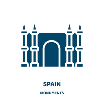 spain vector icon from monuments collection. country filled flat symbol for mobile concept and web design. Black world glyph icon. Isolated sign, logo illustration. Vector graphics.