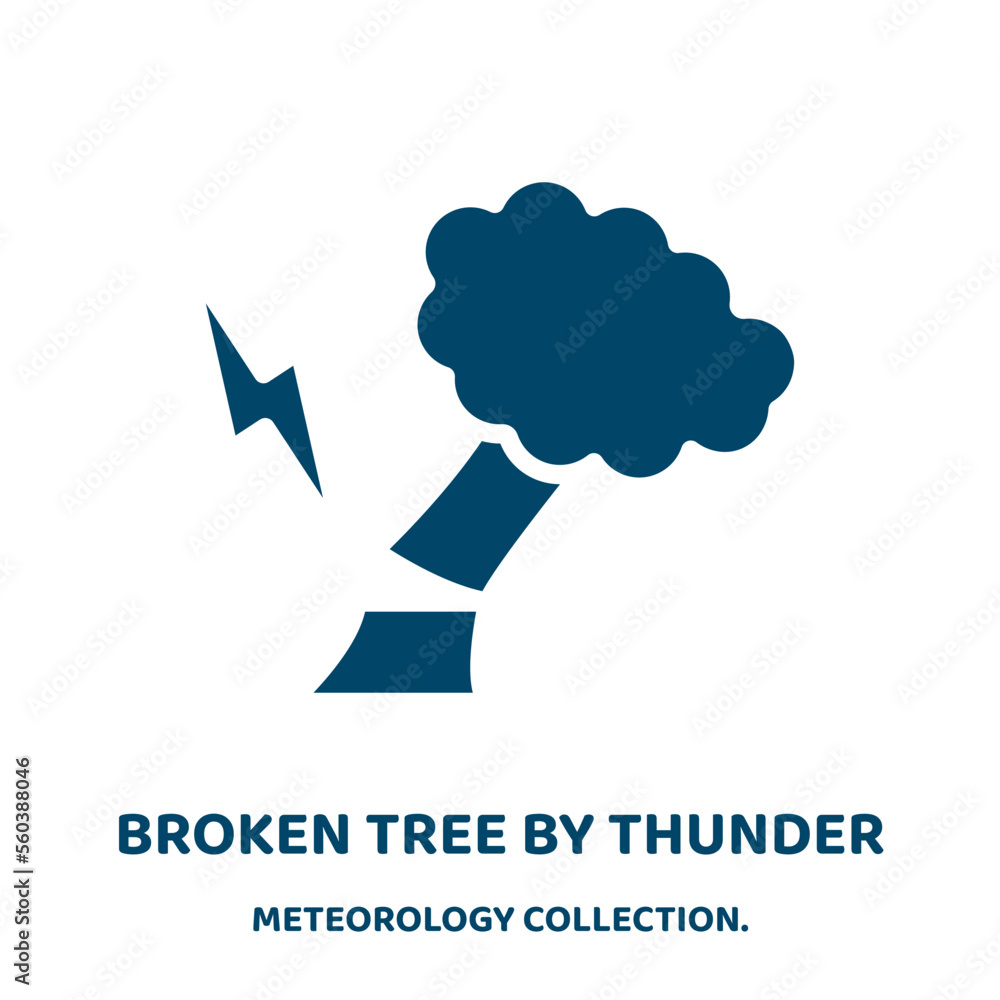 Poster broken tree by thunder vector icon from meteorology collection. thunder filled flat symbol for mobil