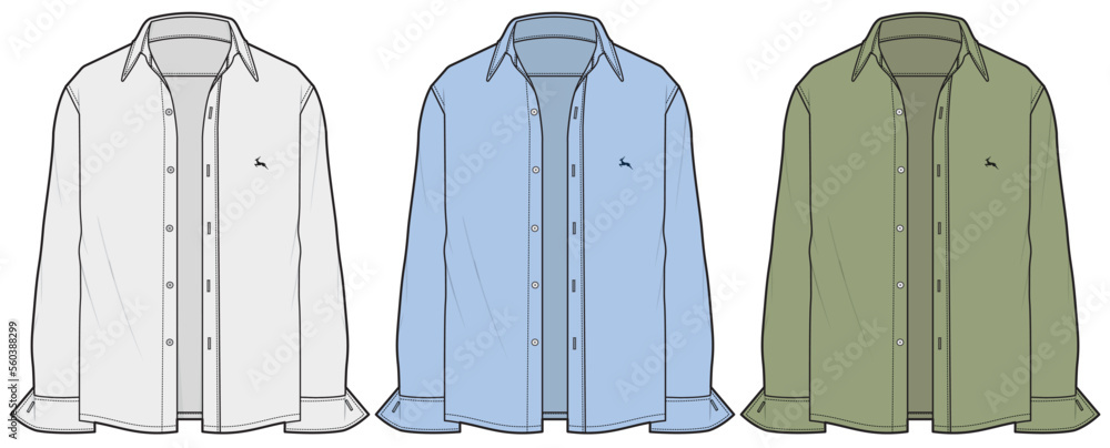 Poster mens long sleeve shirt flat sketch vector illustration technical cad drawing template