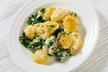 cheesy baked pasta with green leafy kale