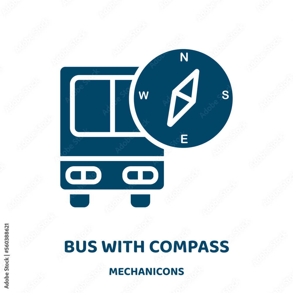 Poster bus with compass vector icon from mechanicons collection. bus filled flat symbol for mobile concept 