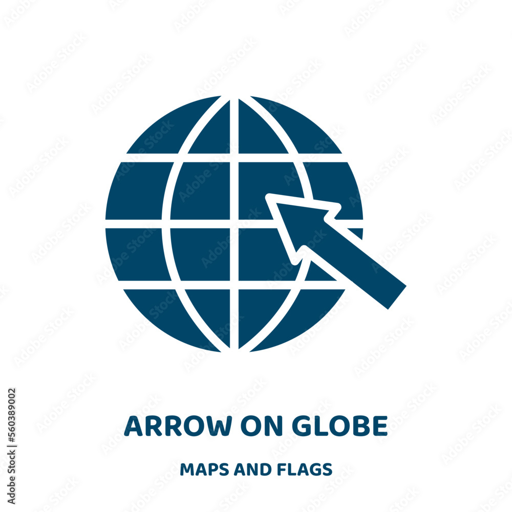 Poster arrow on globe vector icon from maps and flags collection. arrow filled flat symbol for mobile conce