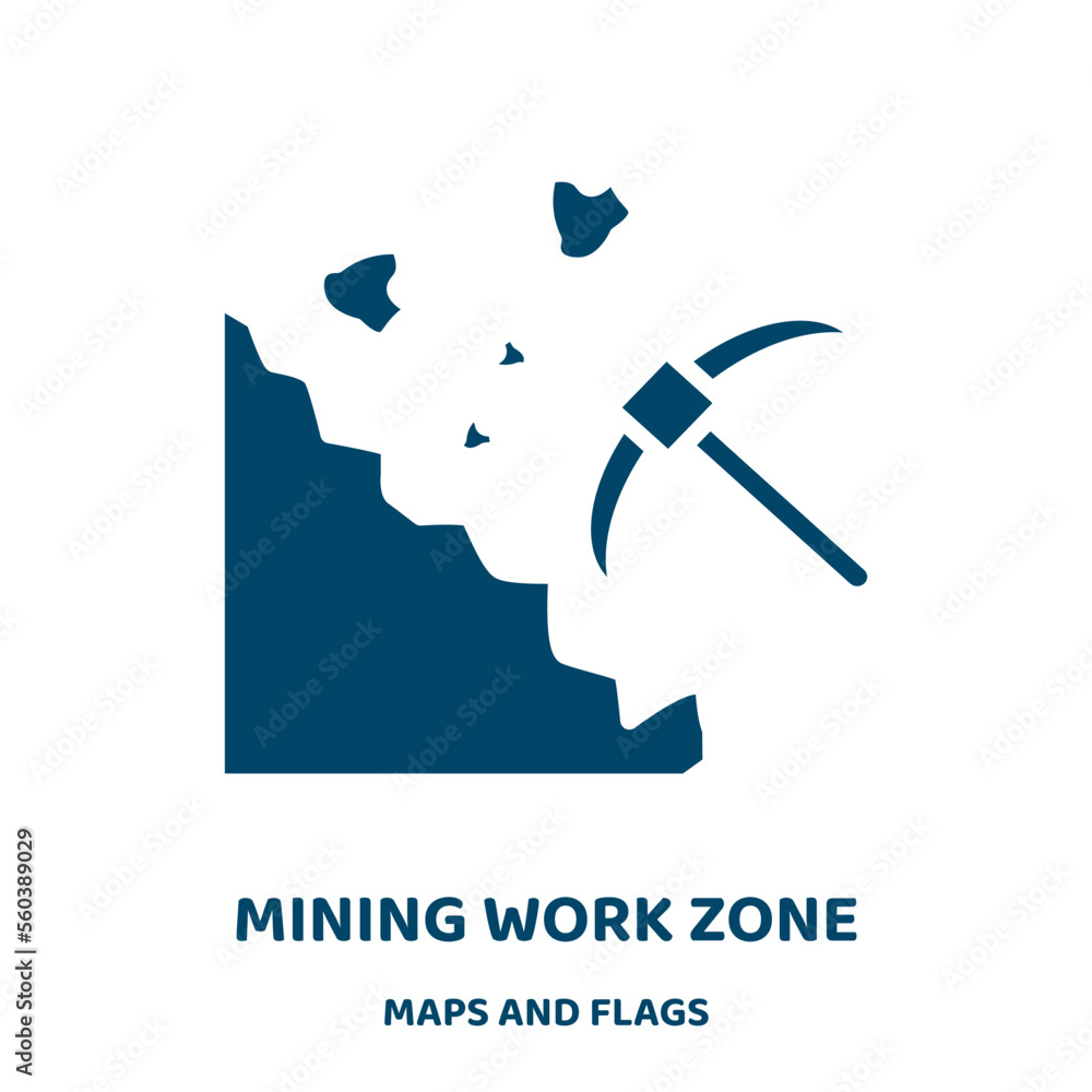 Poster mining work zone vector icon from maps and flags collection. equipment filled flat symbol for mobile
