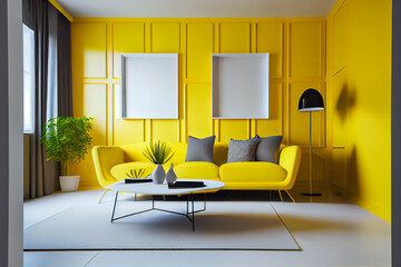 Yellow modern interior style. Generative AI.