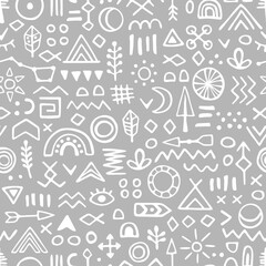 Vector seamless pattern with cute indians doodles. Hand drawn design for wallpaper, wrapping, stationery, textile.