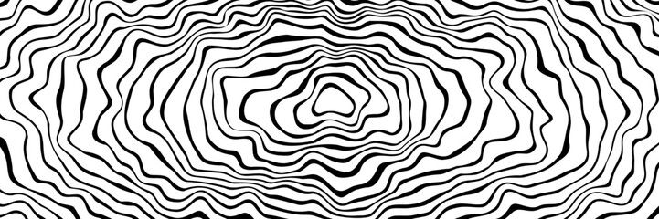 Simple wavy abstract background. Vector illustration of lines with optical illusion, op art. Long horizontal banner.