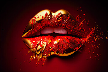Lips with colorful splashes. Glossy colored and sexy Lips.  Generative AI. - obrazy, fototapety, plakaty