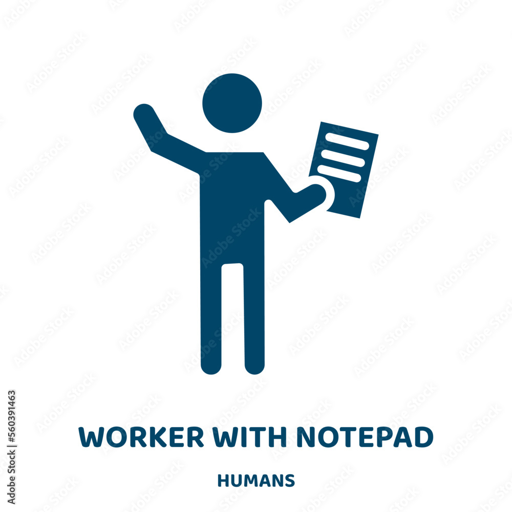 Poster worker with notepad vector icon from humans collection. office filled flat symbol for mobile concept